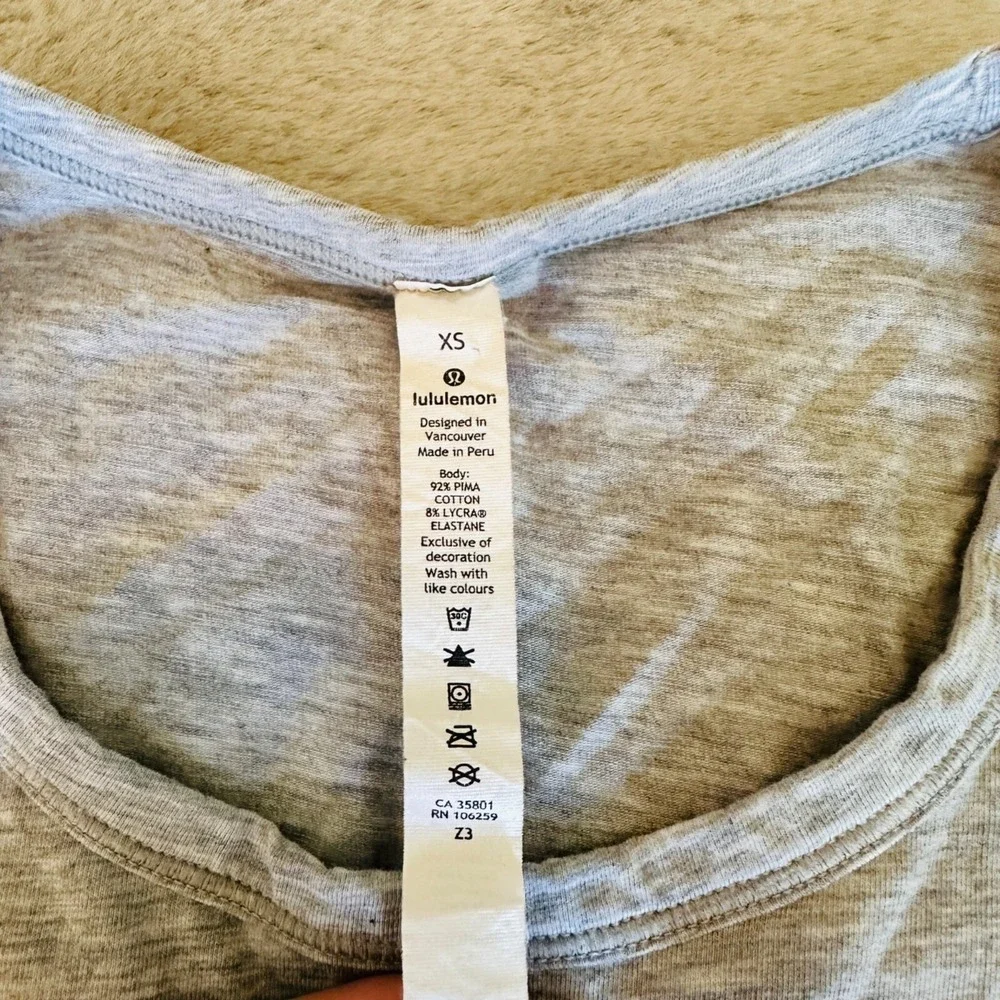 Lululemon Top Womens XS Tank Sleeveless Gray Pima Cotton Knit‎